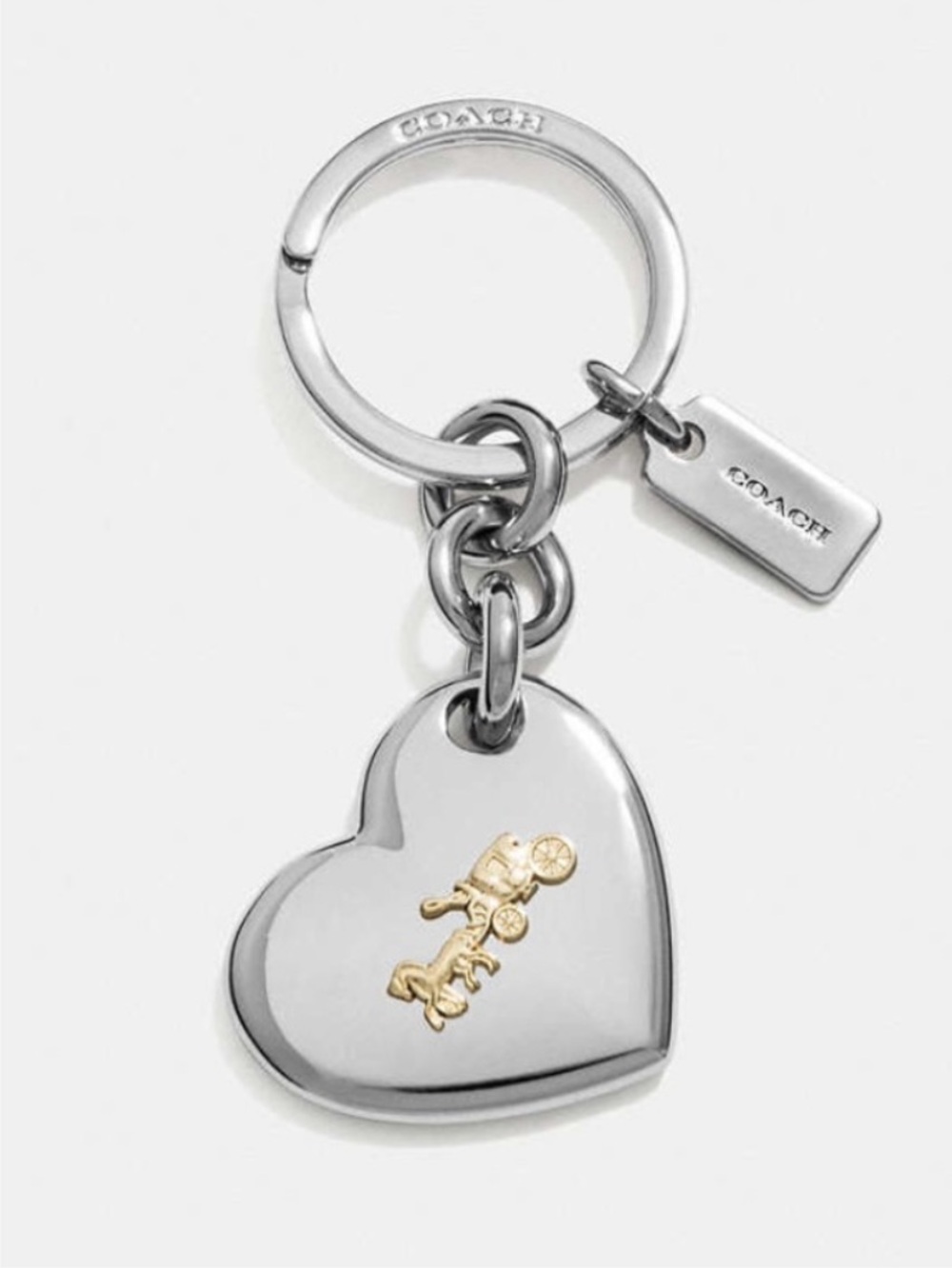 Coach Silver & Gold Heart Keychain Bag Charm